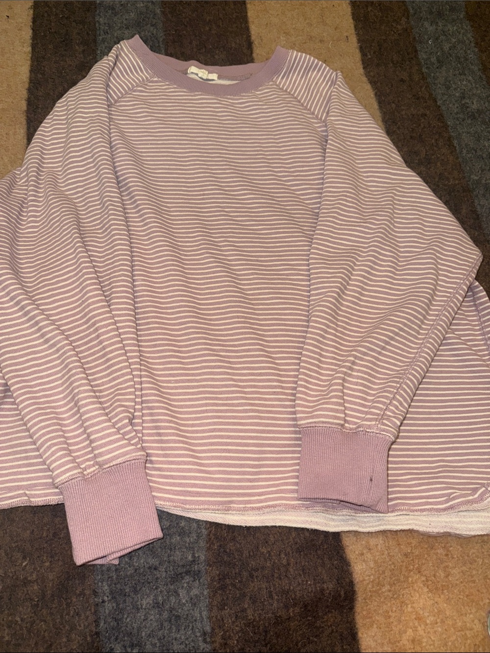 easel Lavender & White Striped Girls' Pullover Sweatshirt